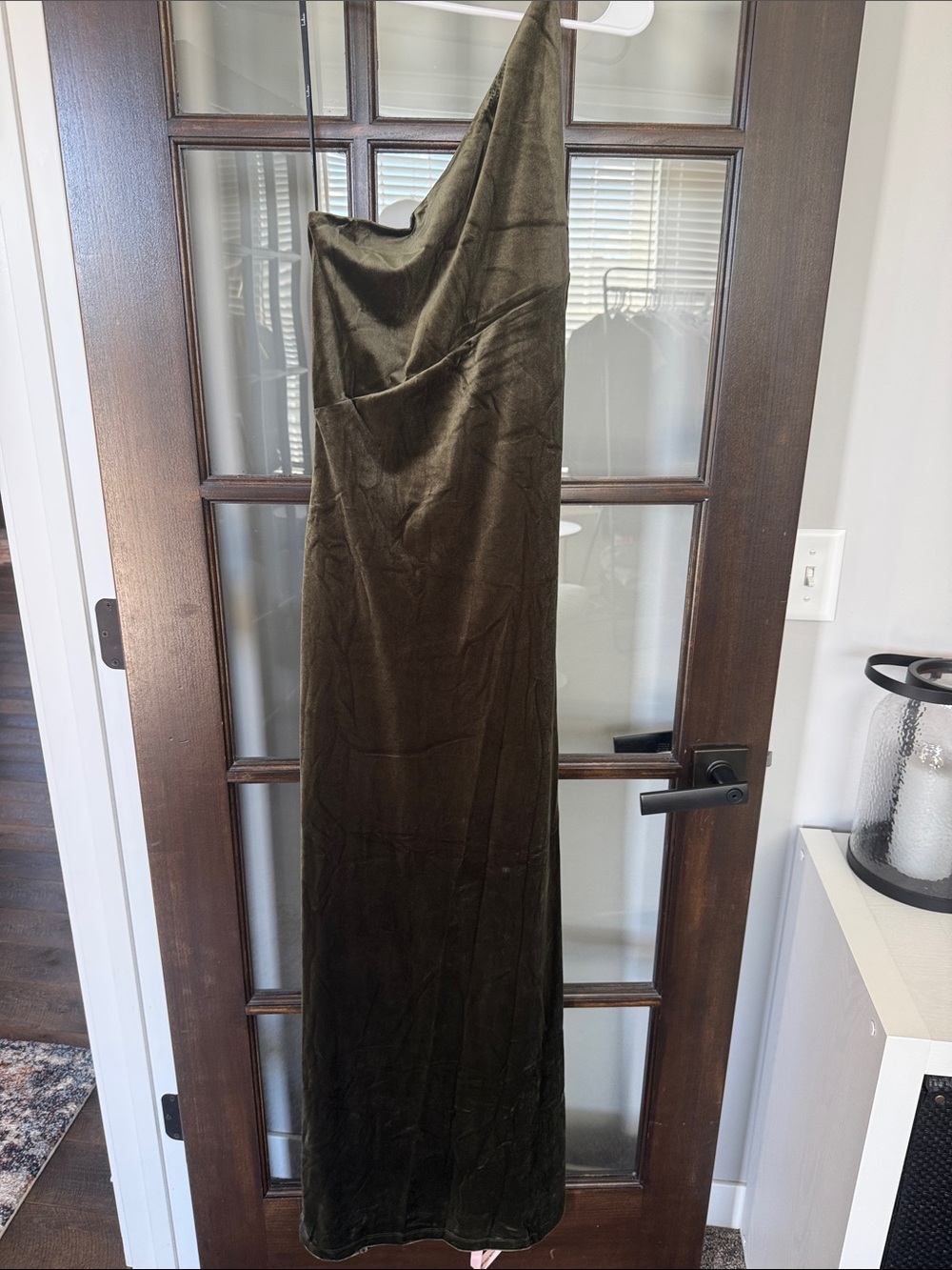 NWT Lulus Elegant Era Olive Green Velvet One-shoulder Maxi Dress - Size S - Picture 7 of 7